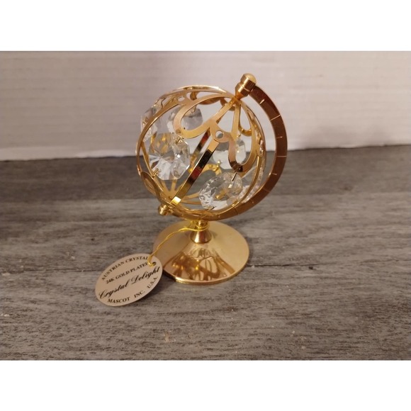 Mascot Inc. World Globe 24K Gold Plated Desk Sun Catcher 3 1/2" Austrian Crystal - Picture 2 of 6